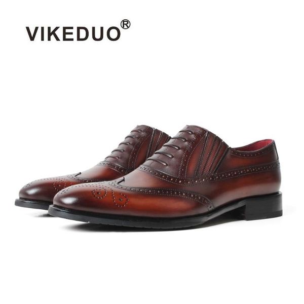 

vikeduo stylish men's loafers shoes full brogues brown dress shoes handmade formal suits wedding office driving zapatos, Black