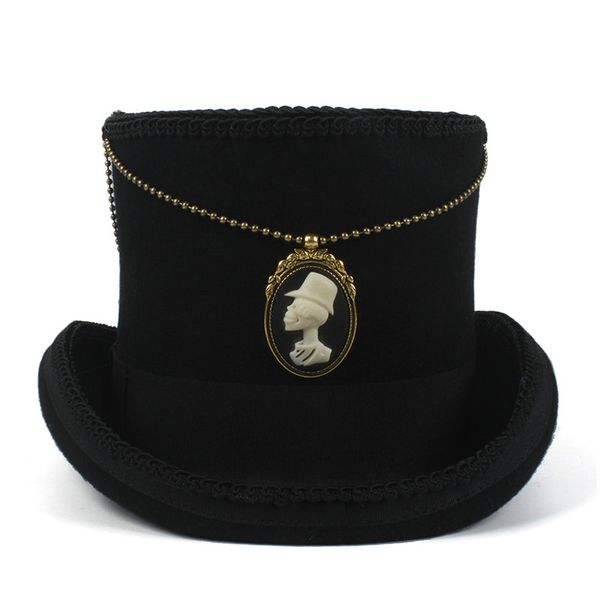 

13.5cm black hat for women men wool steampunk fedora hat with handmade punk shantou magic cosplay party caps, Blue;gray