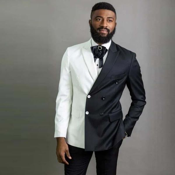 

handsome black/white groom tuxedos double-breasted groomsmen wedding tuxedos popular men formal prom jacket blazer suit(jacket+pants+tie) 20, Black;gray