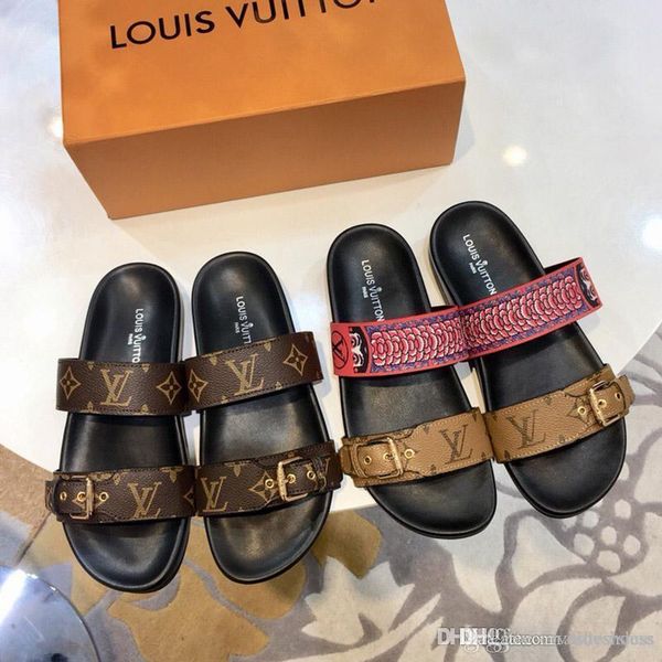 

luxury fashion slippers women shoes sandals printed leather leisure flip flops non-slip summer classic beach slipper for woman size 35-42, Black