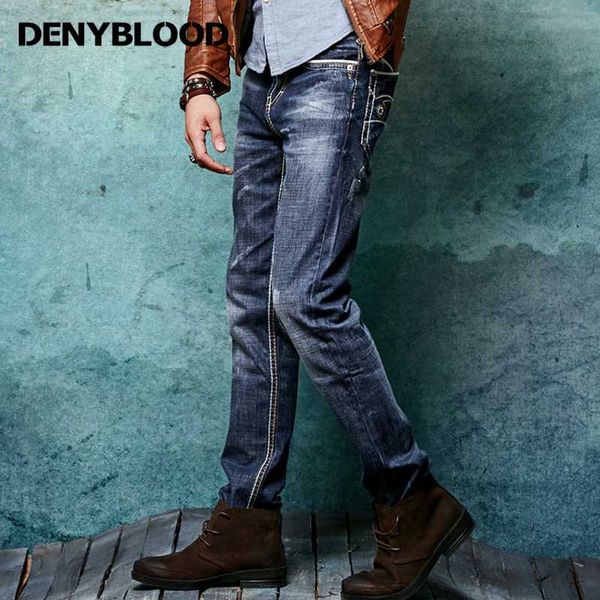 

men's jeans denyblood mens vintage washed denim distressed rippped straight casual pants inseam l33 trousers clothing 146043, Blue