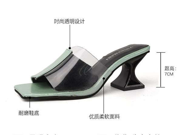 

сексуальная открытым носком тапочки женщин 2020 весной и летом новые внешняя одежда корейский моды высоких каблуках сандалии с толстыми кабл, Black