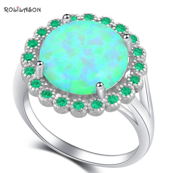 

rolilason brand prom gifts green fire opal silver plated green zircon fashion jewelry ring usa size #6#7#8#9#10 or865, Golden;silver