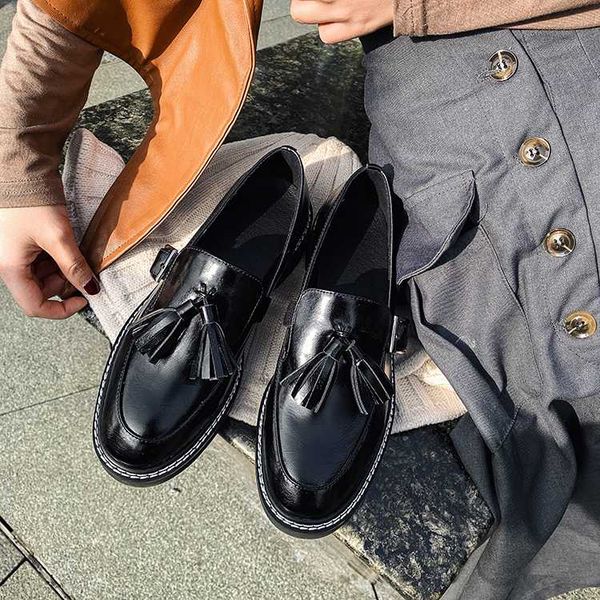 

dress shoes mljuese 2021 women pumps cow leather autumn spring black color slip on tassel square heel high heels party size 42