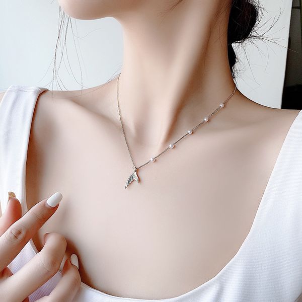 

2020 new arrival korean fashion romantic cute golden pearl fishtail necklace female cool necklace for girl gift jewelry, Silver