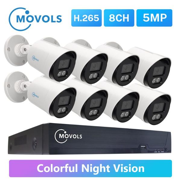 

systems movols 5mp colorful night vision surveillance system 8ch h.265+ p2p dvr outdoor waterproof home cctv camera security kit