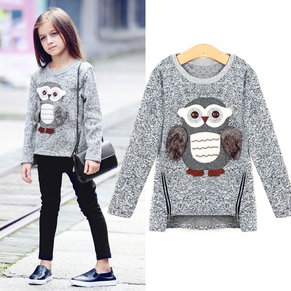

girls fleece lined zipper sweater cartoon cute owl casual cotton girls winter clothes girls sweater for 6 7 8 9 10 12 14 years lj200813, Blue
