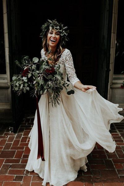 

two pieces beach country wedding dresses chiffon ruffles lace boho custom made bohemian bridal gowns