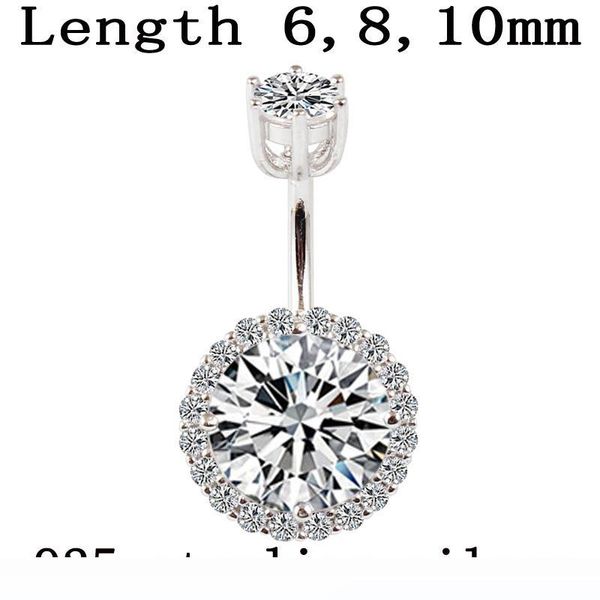 

belly button ring real 925 sterling silver body piercing fine jewelry round zircon not allergic pin length 6 8 10 mm 925 silver