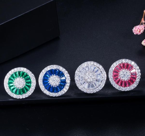 

cwwzircons new fashion brand jewelry silver color full cubic zirconia pave setting round piercing stud earrings for women002, Golden;silver