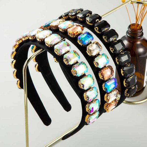 

baroque full multi color crystal headband for woman luxurious geometric square rhinestone hair hoop woman party hair accessories, Golden;silver