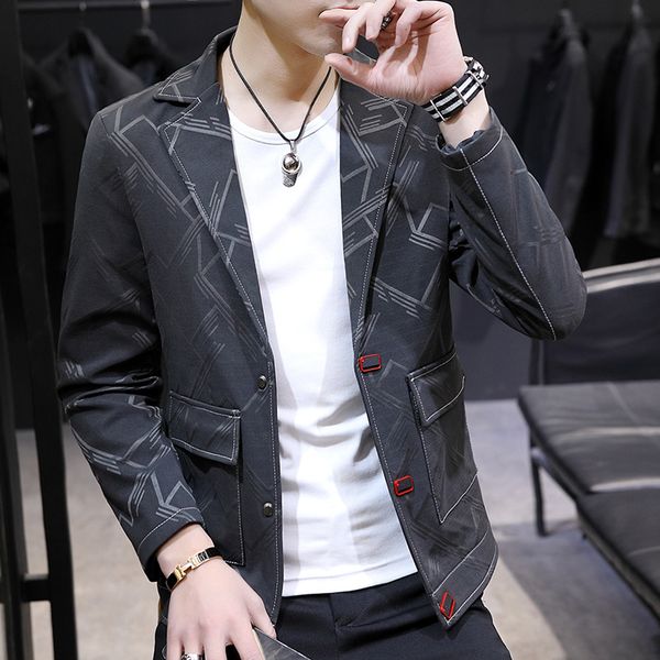 

spring new men's korean version self-cultivation trend suit jacket retro black gray burgundy check, White;black