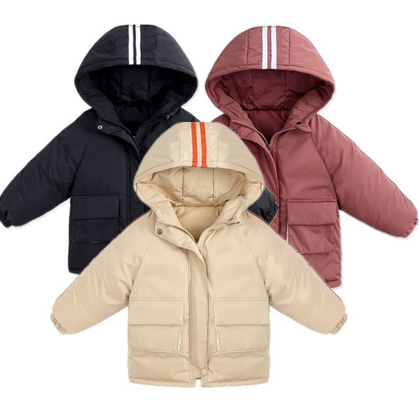 

white duck down jacket for winter kids thicken hooded warm coat fashion boys girls striped pocket outerwear children's clothes, Blue;gray