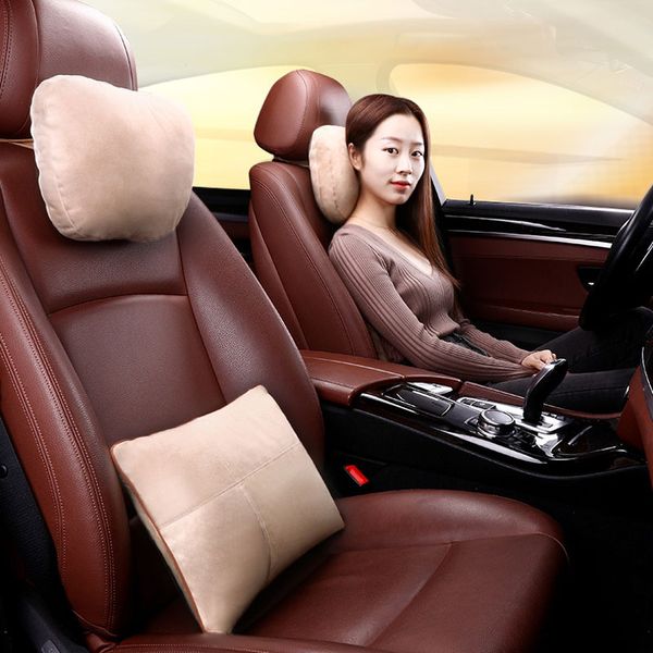 

2 pcs universal car headrest s class ultra soft pillow for mercedes benz maybach protective waist car seat lumbar pillows coffee