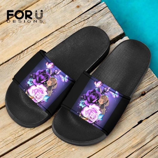 

forudesigns dachshund magical pattern women summer fashion slippers ladies summer beach non-slip flip flops casual zapatos mujer, Black