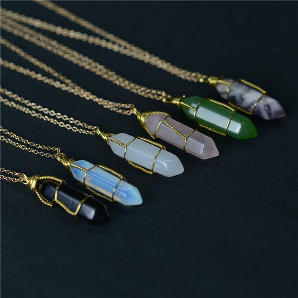 

hexagon shape chakra natural stone healing point pendants necklaces with gold chain for women jewelry gift willl and sandy jewelry, Silver
