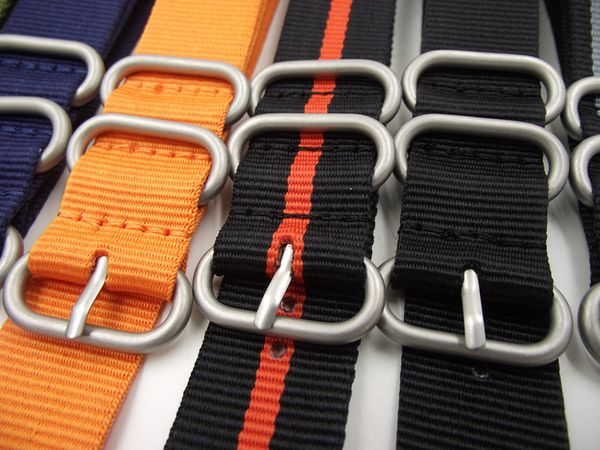 

10pcs/lot 18mm 20mm 22mm 24mm nato straps bead blast stainless steel heavy dull polish nylon strap watch bands watch straps, Black;brown