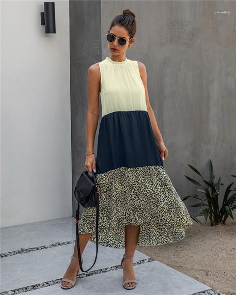 

clothing 2020 summer designers womens leopard dress womens casual stitching females dress fashion sleeveless dresses womens, Black;gray