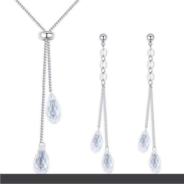 

jewelry sets for women crystal from swa elements teardrop teardrop water drop pendant earrings necklace 26000, Silver
