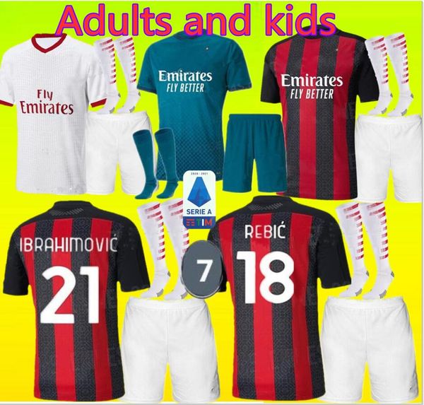 

ibrahimovic ac 20 21 milan soccer jersey 2020 2021 piatek football shirts paqueta theo rebic camisa de futebol maillot and kids, Black;yellow