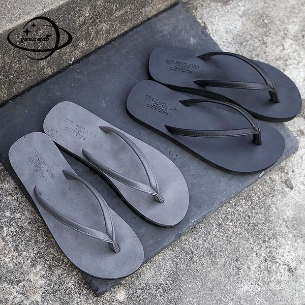 

35-44 mens slippers male summer flip flops flip flops outside low heel beach anti-slippery couple light man shoes h15, Black