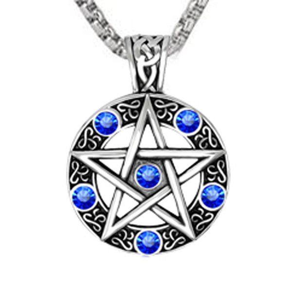 

sea heart style witch necklace gothic pewter pentagram pagan wiken pendant necklace men's jewelry, Silver