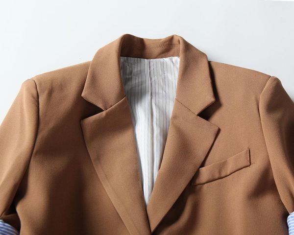 

eam] 2020 new spring lapel logn sleeve blue striped removable stitching hit color jacket women coat fashion tide ji825 y200101, Black;brown