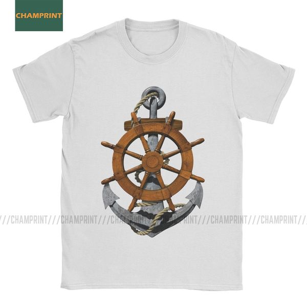

men's t-shirt nautical ships wheel and anchor sailing cotton tee shirt short sleeve sea boat sailor sailboat yacht t shirts