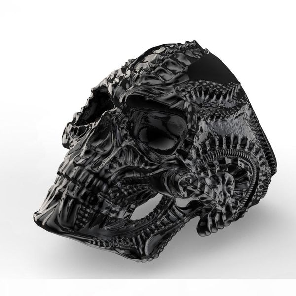 

eejart 316l stainless steel alien skull ring for men, Silver