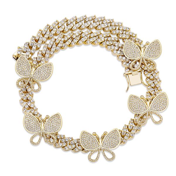 

12mm new ladies necklace rotatable butterfly miniature paved iced out cz cuba linked necklace hip hop rock jewelry1, Silver