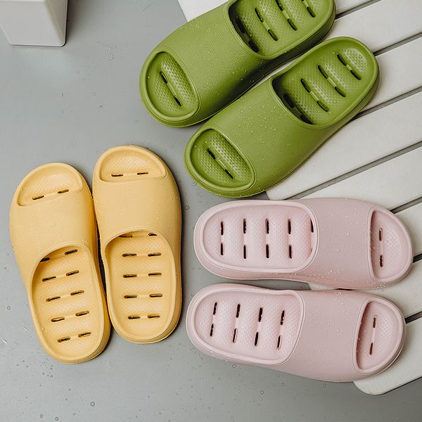

female slippers women men summer bathroom non-slip shoes water leaking 4.5cm thick sole soft eva lightweight slides women shoes, Black