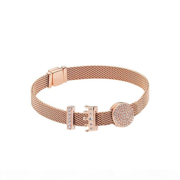 

925 sterling silver rose reflection logo clip charm reflection crown clip for designer style eternalcharm bracelet, Black