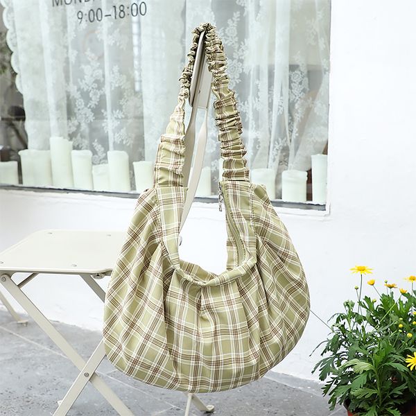 

ретро plaid плиссированные облака сумка подмышки сумка корейского стиль сумка на ремне женщины мода half moon клецки женщина подмышки 2020