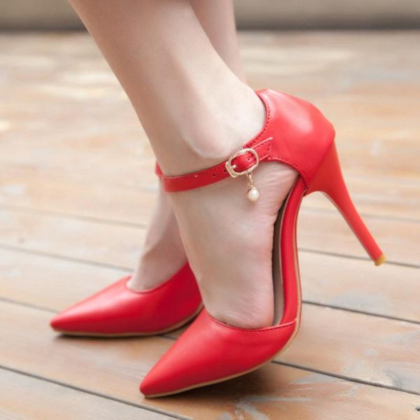 

dress shoes sarairis big size 45 thin high heels summer pointed toe woman ankle-strap sandals ladies office party footwear, Black