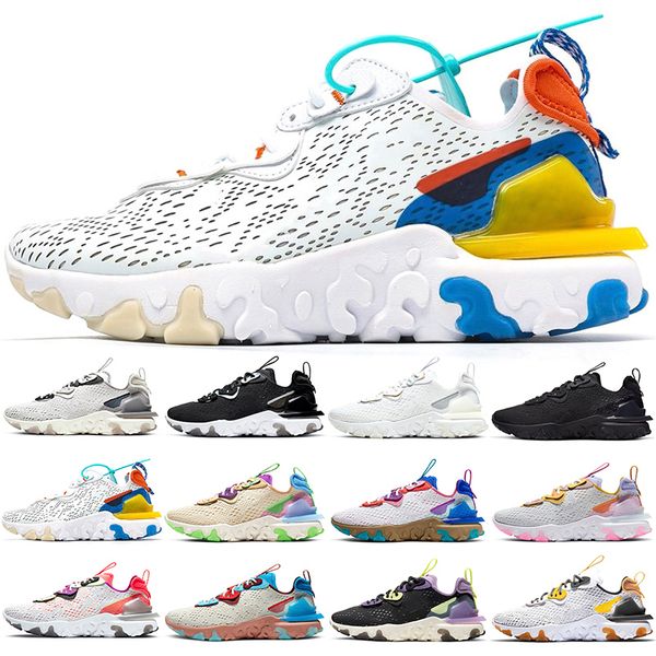 

react vision men women running shoes triple black white iridescent vast grey pn dust mens womens trainers sport sneakers size 36-45