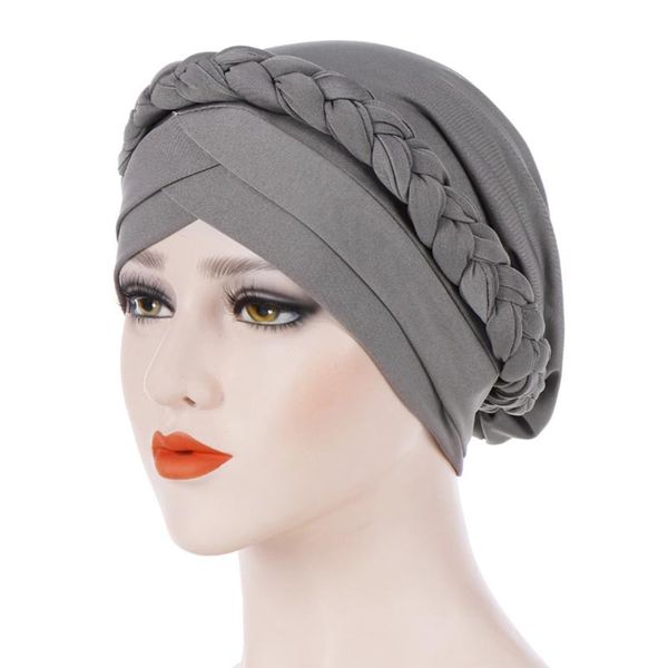 

women cap soft hair accessories stretch fashion cancer chemo muslim braid head scarf casual wrap turban hat elastic knot, Blue;gray