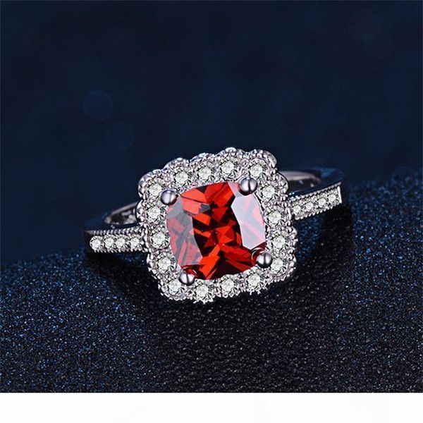 

f diamond ring luxury 1ct 6mm natural red gem stone rings for women real 925 solid silver cz band engagement wedding rings gift kr200, Slivery;golden