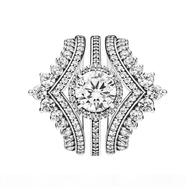 

3 in 1 luxury ring set princess wish rings round sparkle halo ring for designer 925 sterling silver ring with original box, Slivery;golden