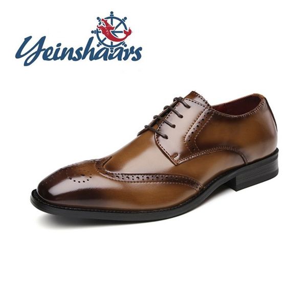 

men dress shoes genuine leather oxford for men brand mens footwear fashion luxury brogue shoes business formal shoe, Black