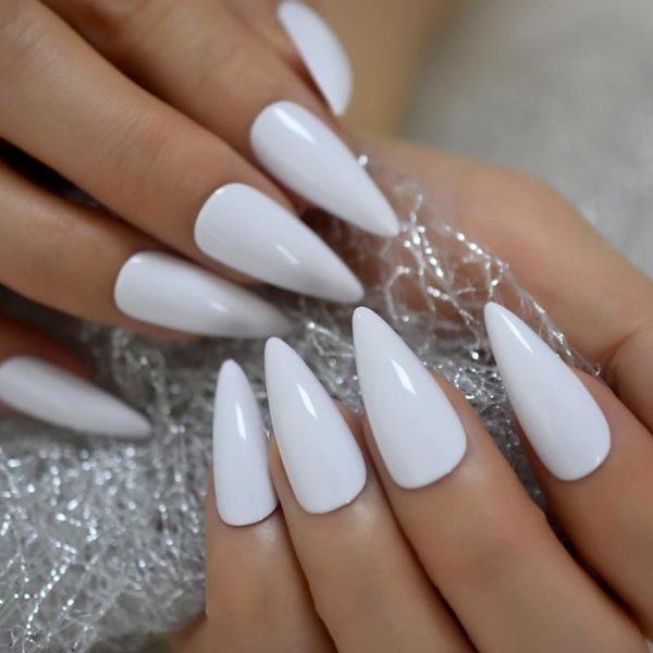 

tapered stiletto false nails white pointed uv gel shiny medium long press on fingernails kit 24 with glue sticker, Red;gold