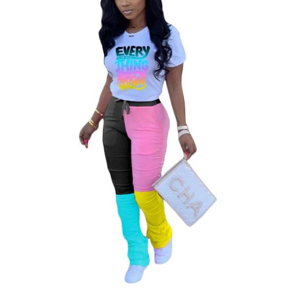 

мода йога письмо печати два piece set top shirt и брюки женские одежда наборы 2 piece set женщины tracksuit женские костюмы, White;red