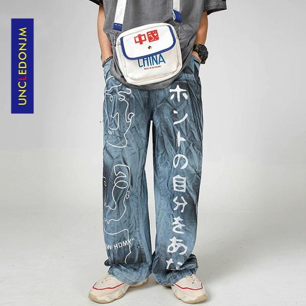 

UNCLEDONJM Hip Hop Graffiti Baggy Denim Pants 2020 Autumn Fashion Streetwear Pants Harajuku Casual Joggers Men Harem Trousers