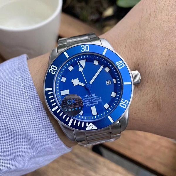 

luxury watch mens blue watches ceramic bezel 42mm full stainless steel auto date automatic movement waterproof super luminous, Slivery;brown