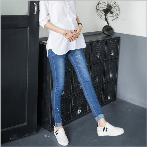

maternity jeans pencil pants 2020 new fashion elastic slim feet belly spring and autumn pregnancy clothes, White