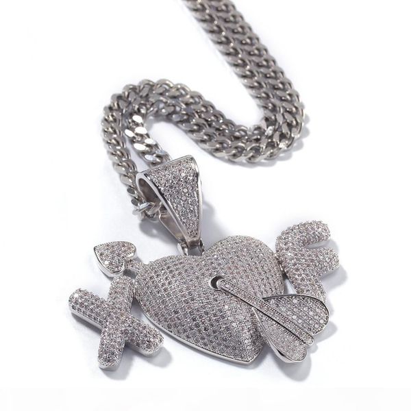

2 letters heart custom lover couple pendants necklace hip hop cz stone bling iced out men hip hop rapper jewelry silver