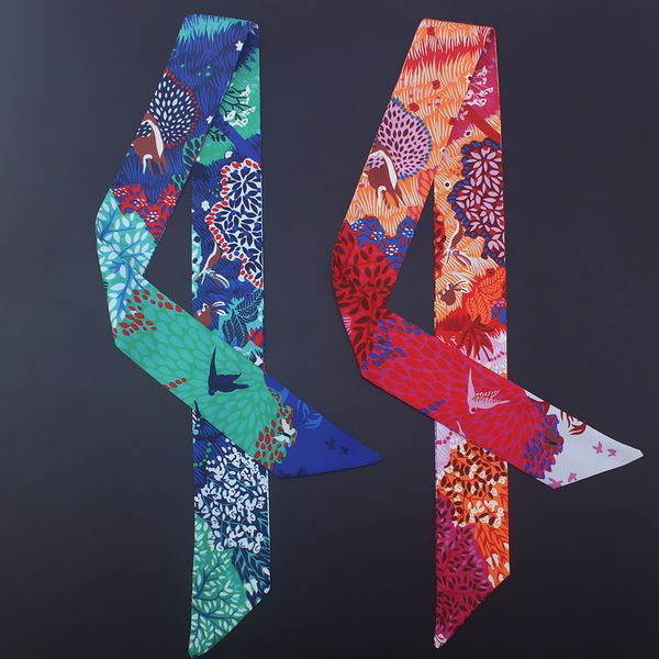 

fashion long skinny scarf women silk hair neck scarfs floral pattern female bag hand tie wrap ribbon tie headwear lady, Blue;gray