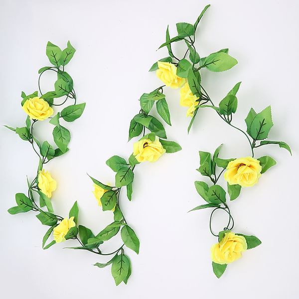 

home artificial rose vine leaf garland green rattan fake flowers simulated 2.4m