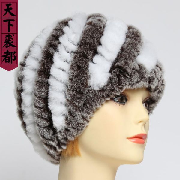 

winter women good elastic 100%natural rex fur hats lady soft warm genuine rex fur cap casual knitted hats, Blue;gray