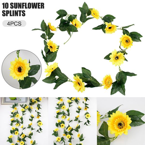 

decorative flowers & wreaths 4pcs sunflower garland sunflowers vines handmade with green leaves for wedding party table decoration hks