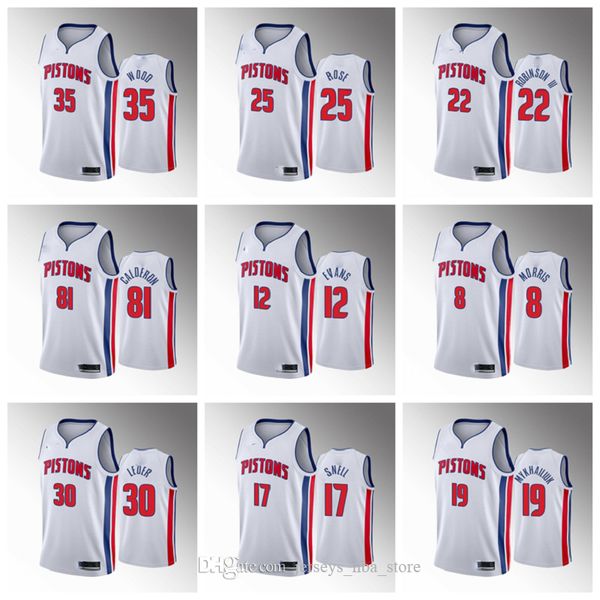 

2020 detroit pistons men derrick rose white basketball jersey luke kennard christian wood blake griffin langston galloway frazier, Black;red